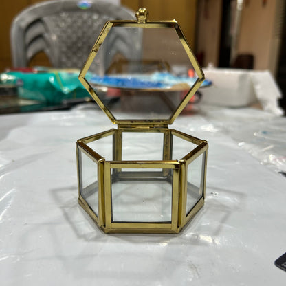 Hex Glass Ring Box - 3 inch